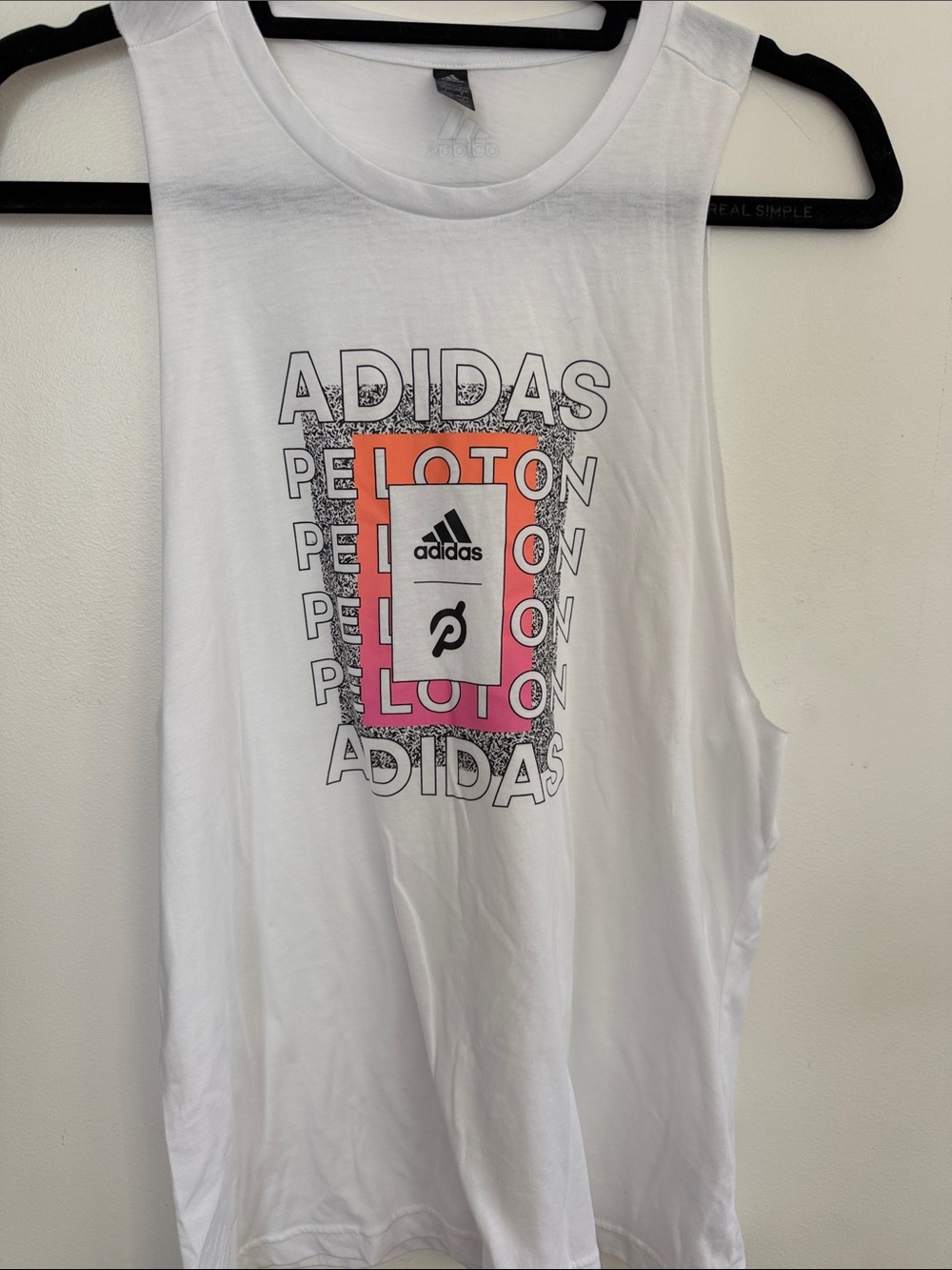 adidas Peloton collab White Tank with Pink-to-Orange Gradient Graphic